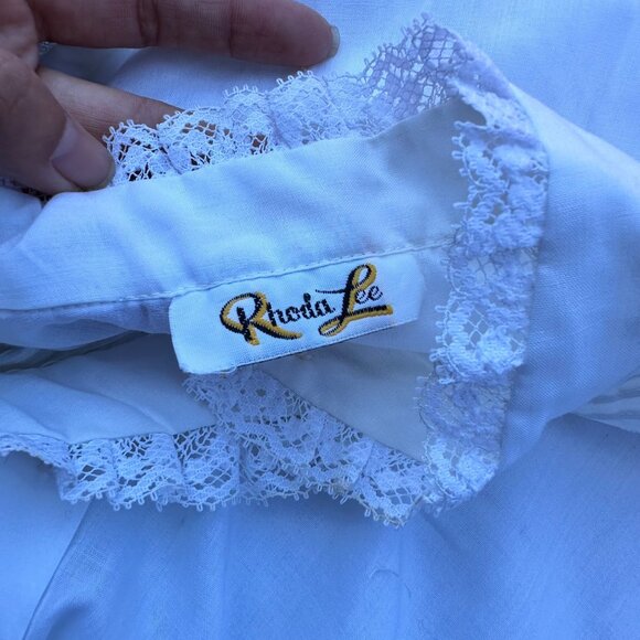Vintage Rhoda Lee Womens Button Blouse Large White Ruffle Victorian Romantic - Picture 12 of 12